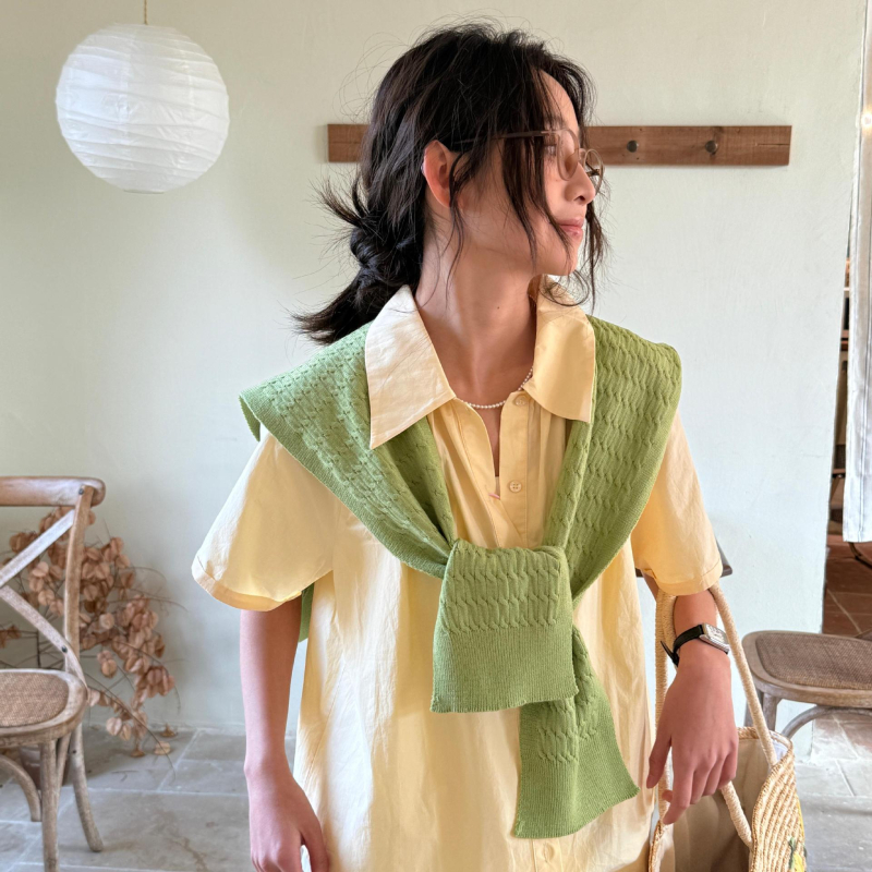 Πλεκτό σάλι με ψεύτικο γιακά για γυναίκες, warp πλέξη, για όλες τις εποχές, tie-dye βαφή, διακοσμητικό αξεσουάρ