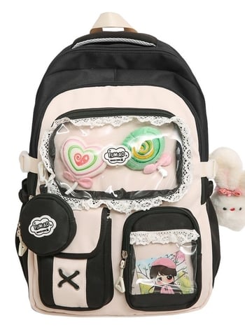 Σακίδιο σε στυλ campus για νέες με δαντελένιες λεπτομέρειες — νάιλον κατασκευή, αδιάβροχο, χωρητικότητα κάτω από 20 λίτρα, χωράει φορητό υπολογιστή μέχρι 10 ιντσών.