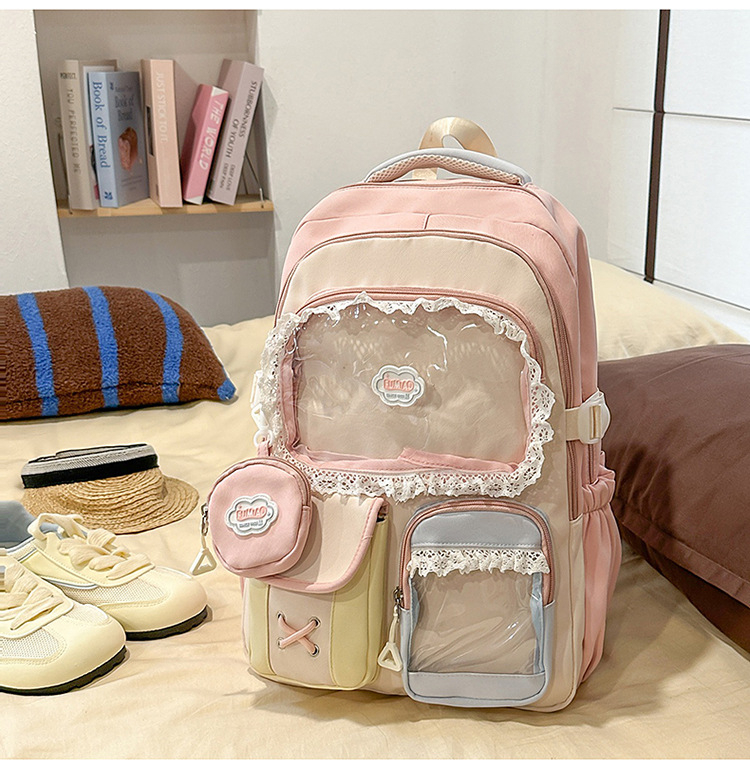 Σακίδιο σε στυλ campus για νέες με δαντελένιες λεπτομέρειες — νάιλον κατασκευή, αδιάβροχο, χωρητικότητα κάτω από 20 λίτρα, χωράει φορητό υπολογιστή μέχρι 10 ιντσών.