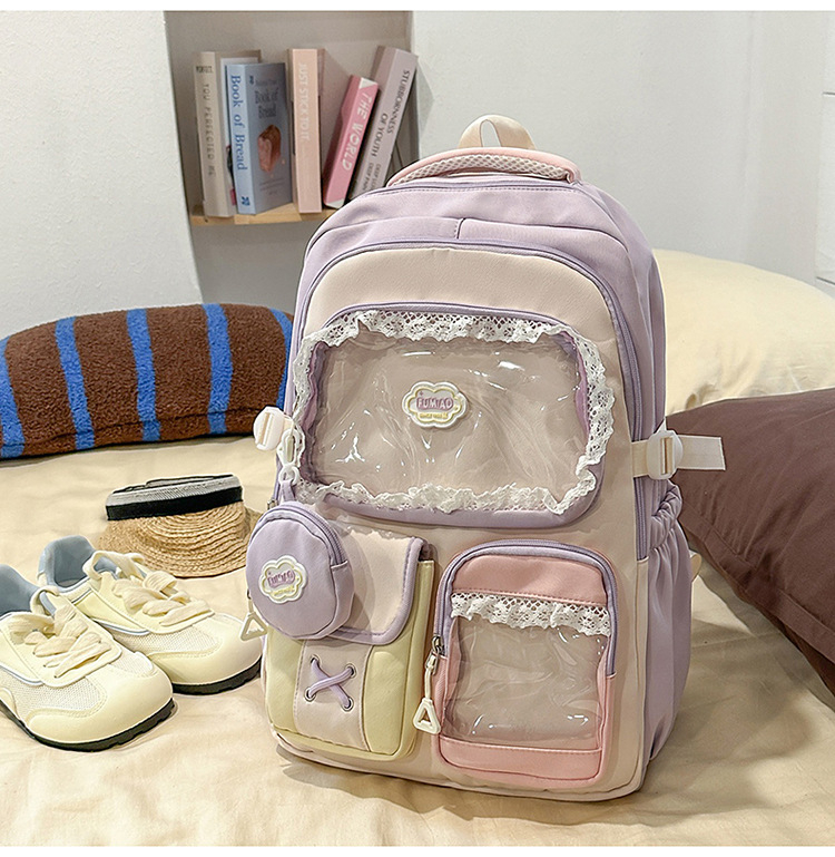 Σακίδιο σε στυλ campus για νέες με δαντελένιες λεπτομέρειες — νάιλον κατασκευή, αδιάβροχο, χωρητικότητα κάτω από 20 λίτρα, χωράει φορητό υπολογιστή μέχρι 10 ιντσών.