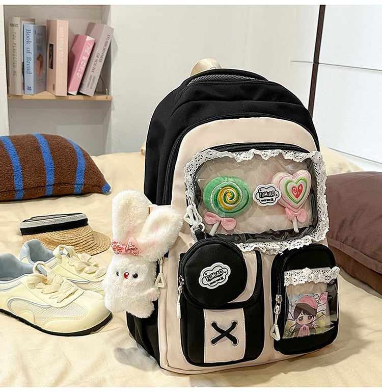 Σακίδιο σε στυλ campus για νέες με δαντελένιες λεπτομέρειες — νάιλον κατασκευή, αδιάβροχο, χωρητικότητα κάτω από 20 λίτρα, χωράει φορητό υπολογιστή μέχρι 10 ιντσών.