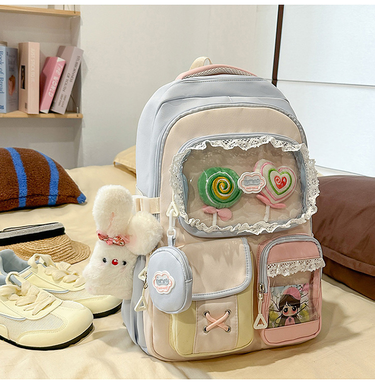 Σακίδιο σε στυλ campus για νέες με δαντελένιες λεπτομέρειες — νάιλον κατασκευή, αδιάβροχο, χωρητικότητα κάτω από 20 λίτρα, χωράει φορητό υπολογιστή μέχρι 10 ιντσών.