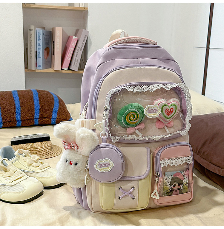 Σακίδιο σε στυλ campus για νέες με δαντελένιες λεπτομέρειες — νάιλον κατασκευή, αδιάβροχο, χωρητικότητα κάτω από 20 λίτρα, χωράει φορητό υπολογιστή μέχρι 10 ιντσών.