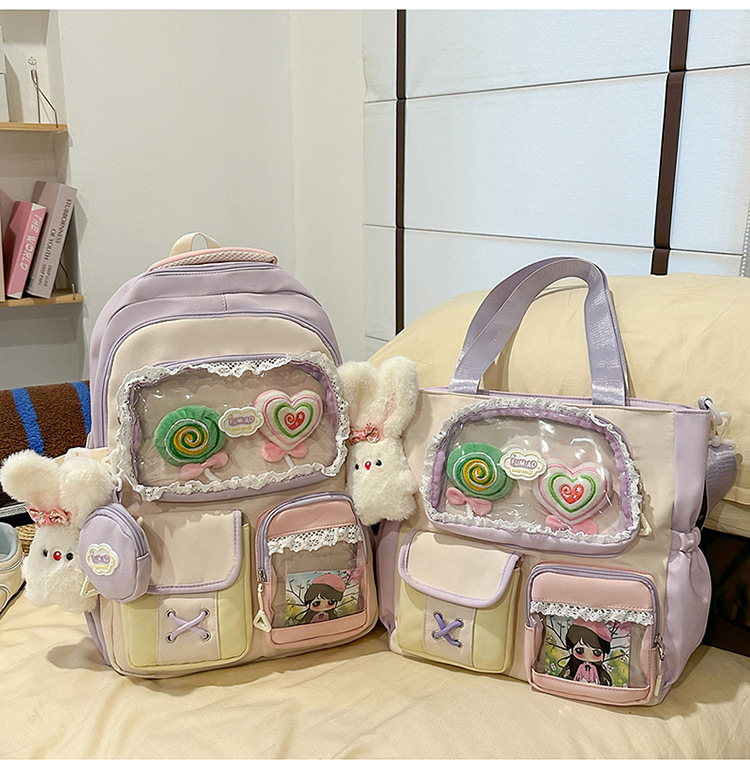 Σακίδιο σε στυλ campus για νέες με δαντελένιες λεπτομέρειες — νάιλον κατασκευή, αδιάβροχο, χωρητικότητα κάτω από 20 λίτρα, χωράει φορητό υπολογιστή μέχρι 10 ιντσών.