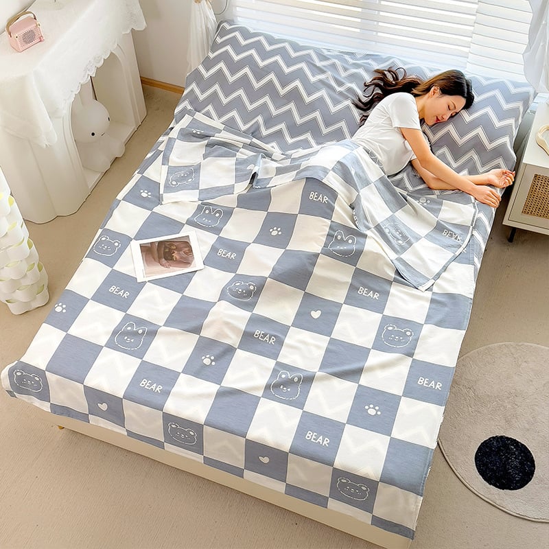 Японски стил: спален чувал и квилт от чист памук, състав: 100% памук, пълнеж: друг