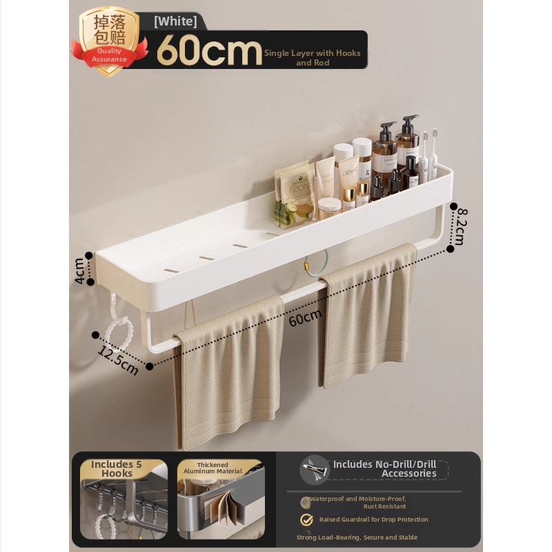 Raft montat pe perete pentru prosoape, fără găuri, din aliaj de aluminiu, tavă pliabilă, capacitate 10 kg