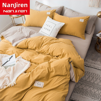 Set de lenjerie de pat din patru piese, în stil korean, design modern minimalist; material poliester, țesătură simplă, imprimare reactive și vopsire