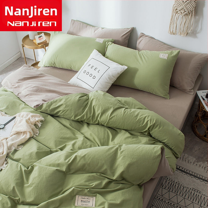 Set de lenjerie de pat din patru piese, în stil korean, design modern minimalist; material poliester, țesătură simplă, imprimare reactive și vopsire