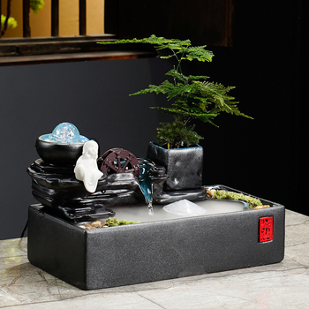 Kínai stílusú szerencse-szökőkút asztali használatra, kerámia, kézzel festett