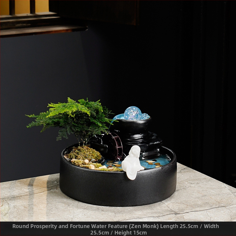 Kínai stílusú szerencse-szökőkút asztali használatra, kerámia, kézzel festett