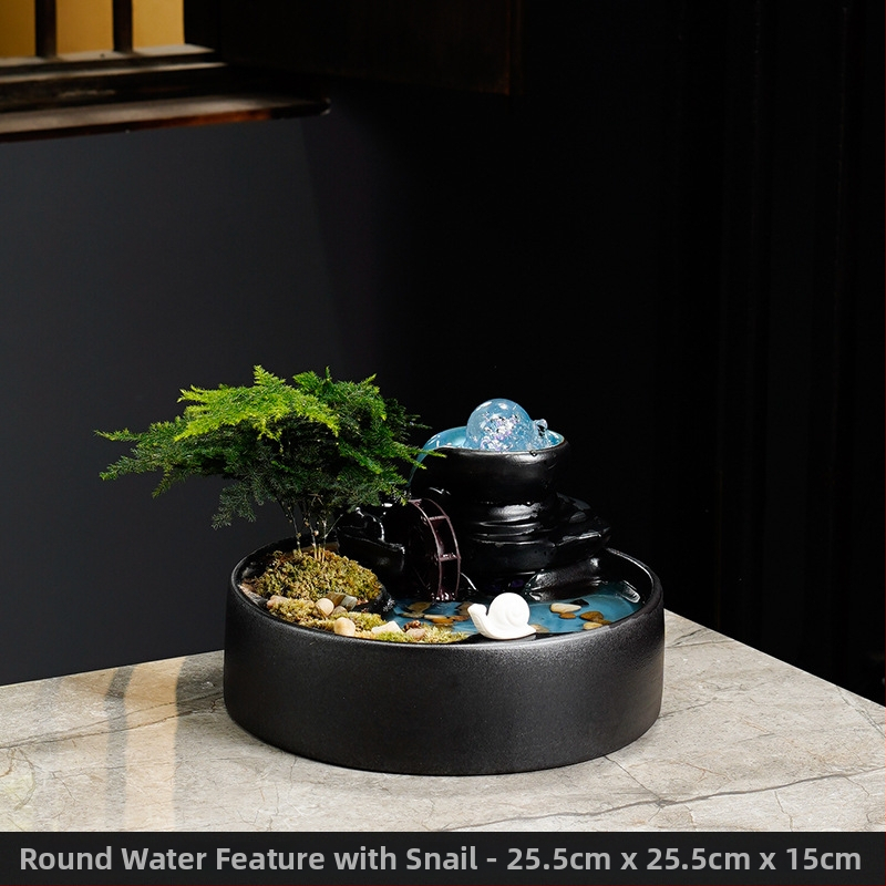 Kínai stílusú szerencse-szökőkút asztali használatra, kerámia, kézzel festett