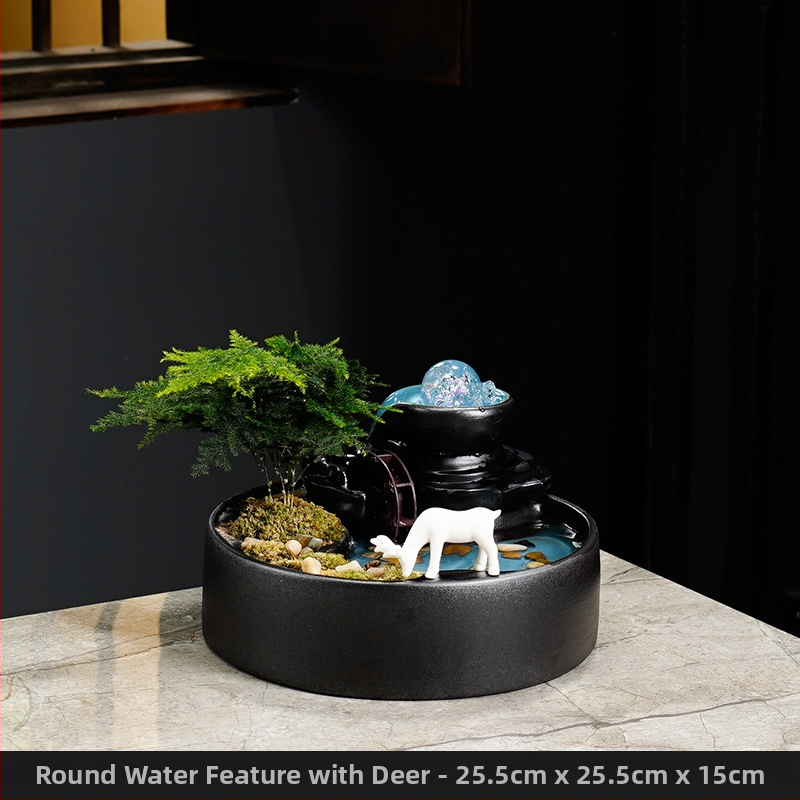 Kínai stílusú szerencse-szökőkút asztali használatra, kerámia, kézzel festett