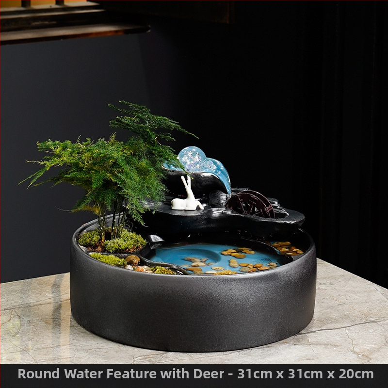 Kínai stílusú szerencse-szökőkút asztali használatra, kerámia, kézzel festett