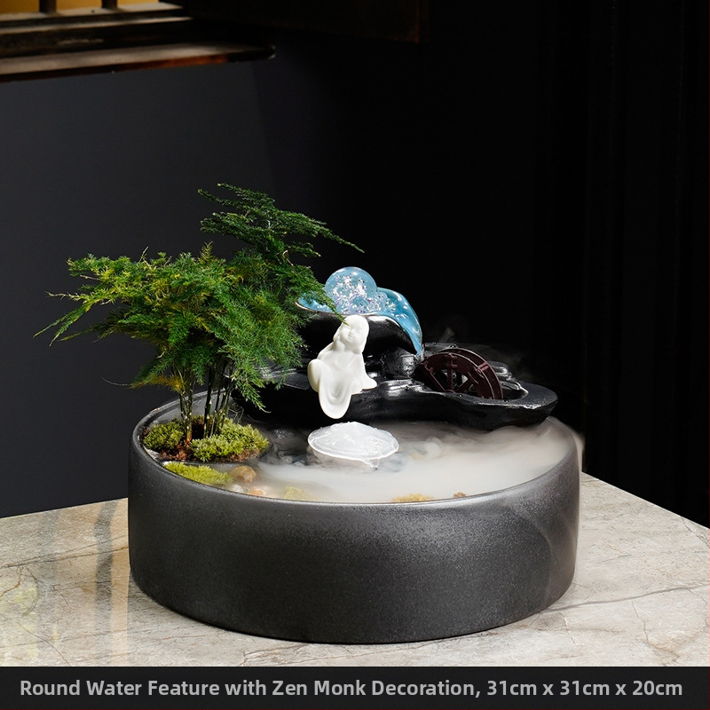 Kínai stílusú szerencse-szökőkút asztali használatra, kerámia, kézzel festett