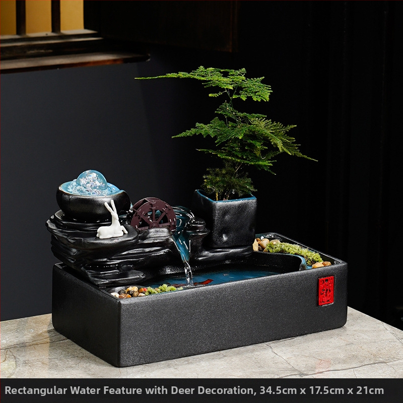 Kínai stílusú szerencse-szökőkút asztali használatra, kerámia, kézzel festett