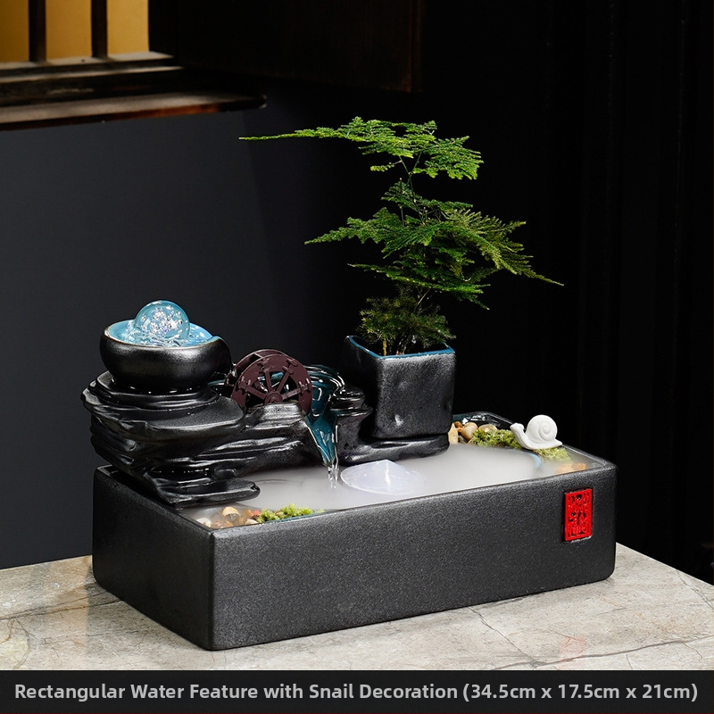 Kínai stílusú szerencse-szökőkút asztali használatra, kerámia, kézzel festett