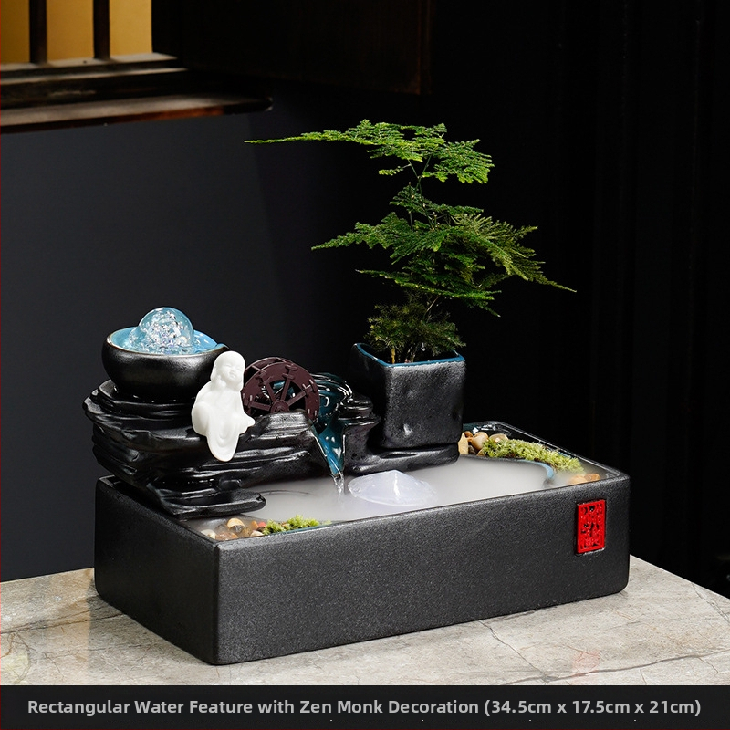 Kínai stílusú szerencse-szökőkút asztali használatra, kerámia, kézzel festett