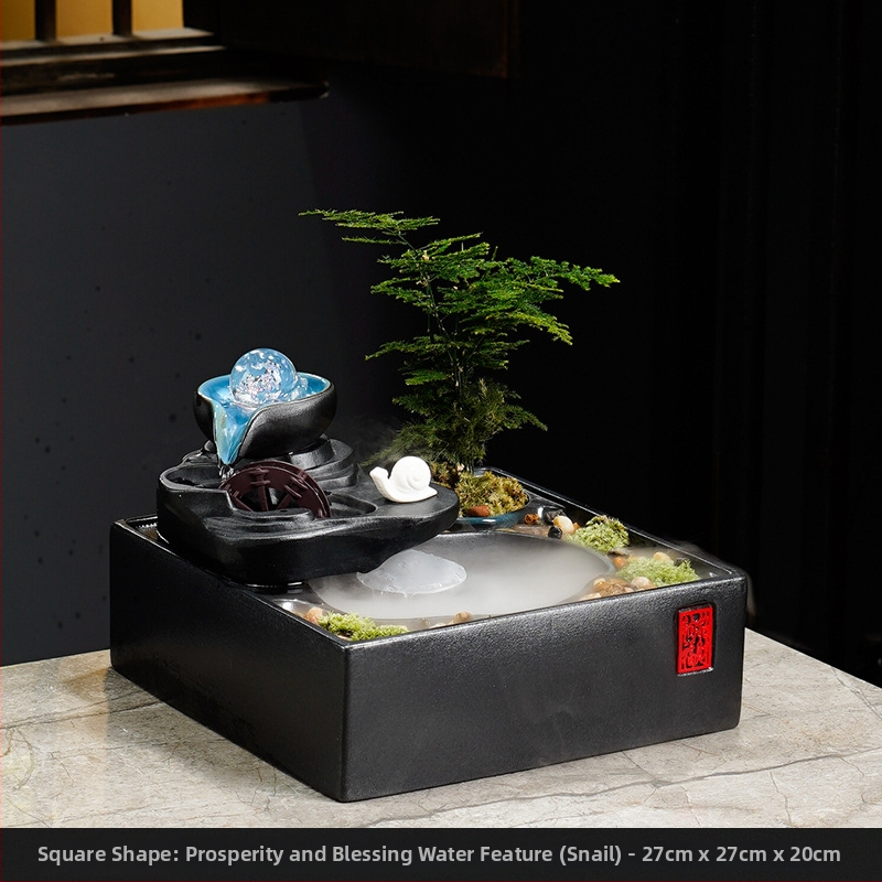 Kínai stílusú szerencse-szökőkút asztali használatra, kerámia, kézzel festett