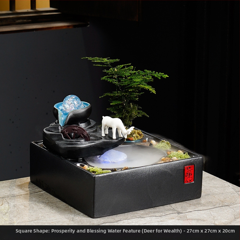 Kínai stílusú szerencse-szökőkút asztali használatra, kerámia, kézzel festett