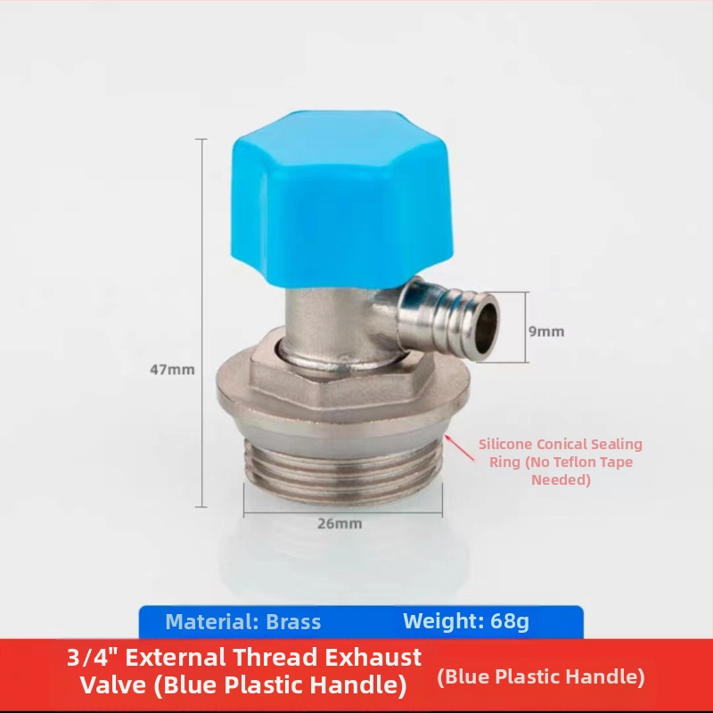 Meďový ventil k odvzdušneniu podlahového vykurovania s rozdeľovačom vody, ventil na uvoľnenie vzduchu a vypúšťacia zátka