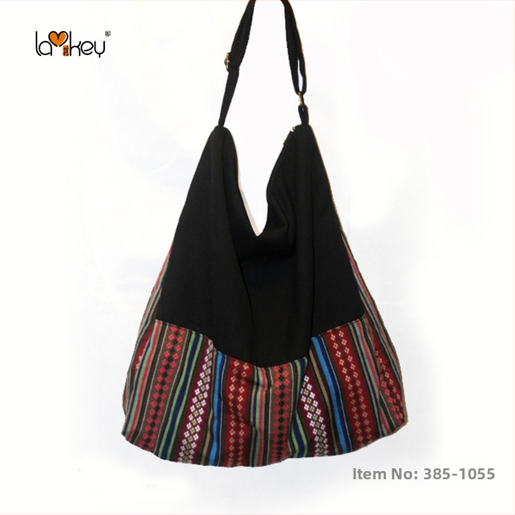 Ženská ramenná taška v etnickom štýle, bavlnený materiál, pruhovaný vzor, zipsové uzavretie, bavlnené vnútro