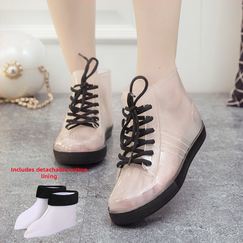 Γυναικείες γαλότσες βροχής από PVC — Αδιάβροχες, Αντιολισθητικές, μέχρι τον αστράγαλο, Εσωτερικό από βελούδινο βαμβάκι