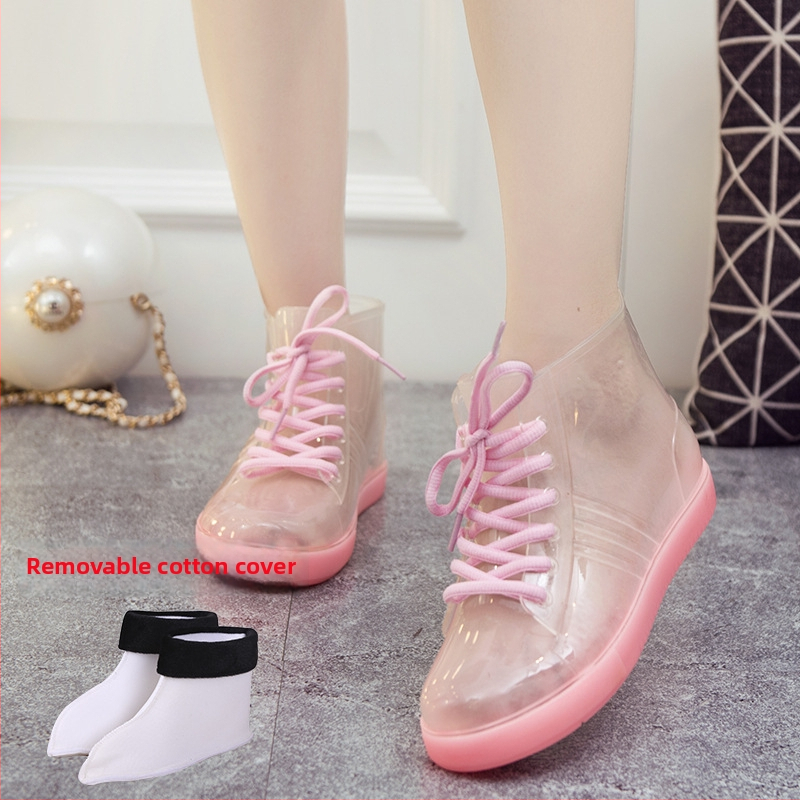 Γυναικείες γαλότσες βροχής από PVC — Αδιάβροχες, Αντιολισθητικές, μέχρι τον αστράγαλο, Εσωτερικό από βελούδινο βαμβάκι