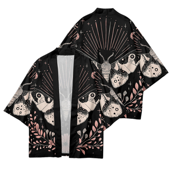 Férfi nyári kardigán-kimono 3/4 ujjú, növény- és rovarnyomás, digitális nyomtatás, poliészter 96%, rugalmas szövet