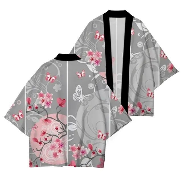 Férfi nyári kardigán-kimono 3/4 ujjú, növény- és rovarnyomás, digitális nyomtatás, poliészter 96%, rugalmas szövet