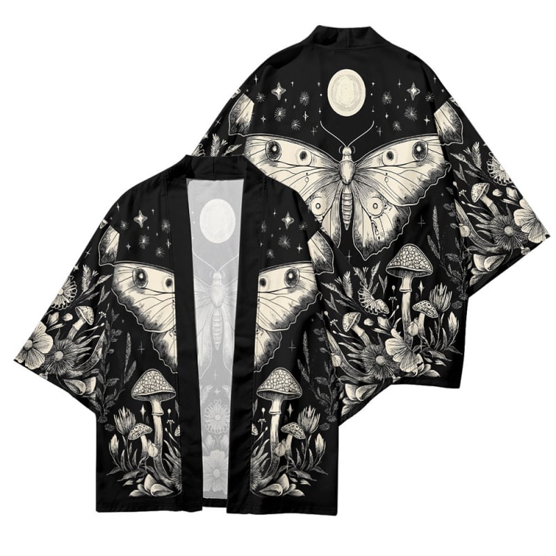 Férfi nyári kardigán-kimono 3/4 ujjú, növény- és rovarnyomás, digitális nyomtatás, poliészter 96%, rugalmas szövet