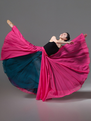 Dvojitá tanečná sukňa z šifónu a polyesteru, pre ženy, na ľudové tance, leto 2025