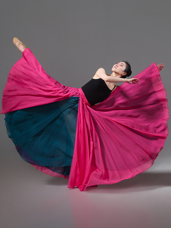 Dvojitá tanečná sukňa z šifónu a polyesteru, pre ženy, na ľudové tance, leto 2025