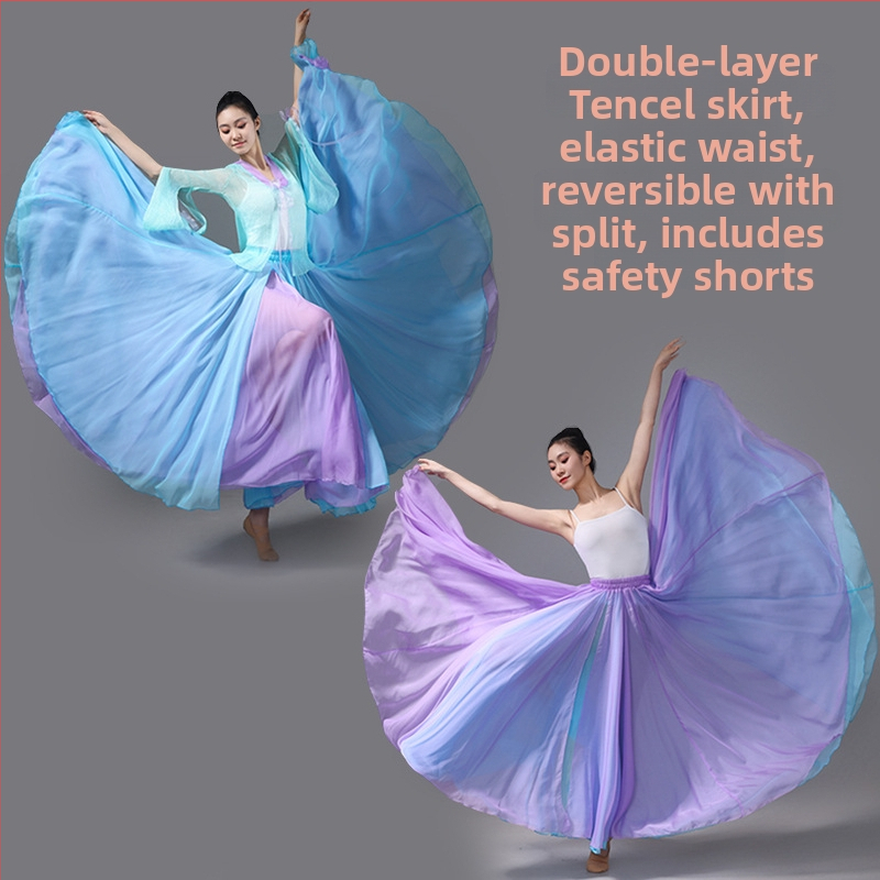 Dvojitá tanečná sukňa z šifónu a polyesteru, pre ženy, na ľudové tance, leto 2025