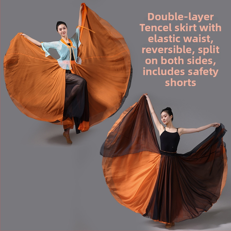 Dvojitá tanečná sukňa z šifónu a polyesteru, pre ženy, na ľudové tance, leto 2025