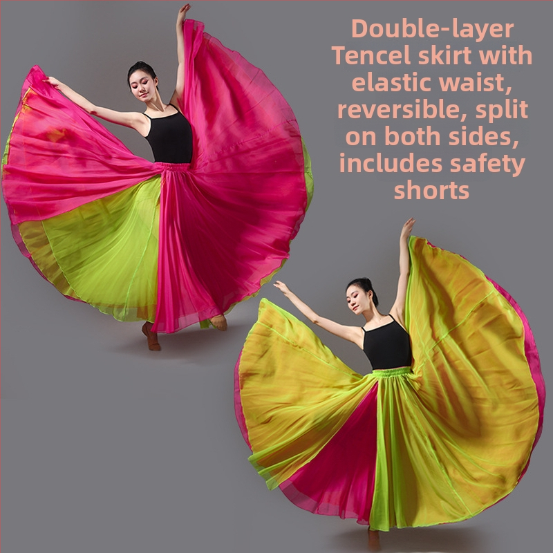 Dvojitá tanečná sukňa z šifónu a polyesteru, pre ženy, na ľudové tance, leto 2025