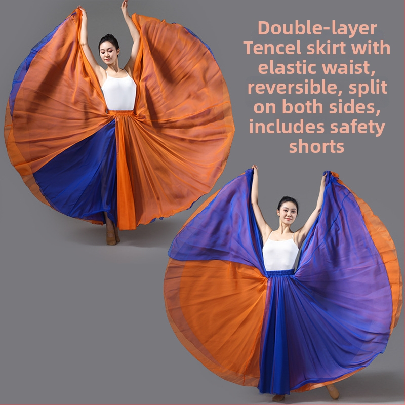 Dvojitá tanečná sukňa z šifónu a polyesteru, pre ženy, na ľudové tance, leto 2025