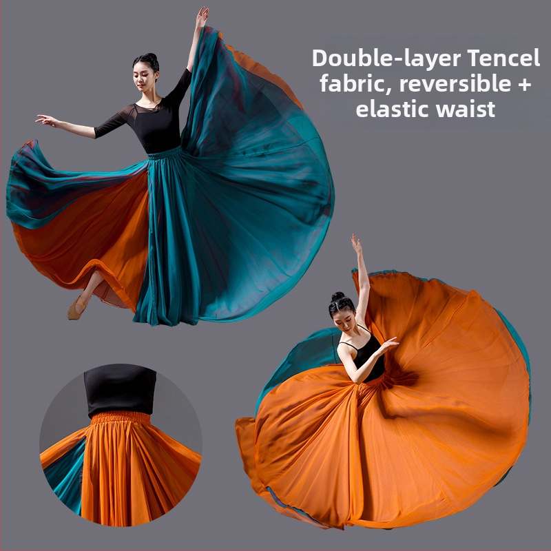 Dvojitá tanečná sukňa z šifónu a polyesteru, pre ženy, na ľudové tance, leto 2025