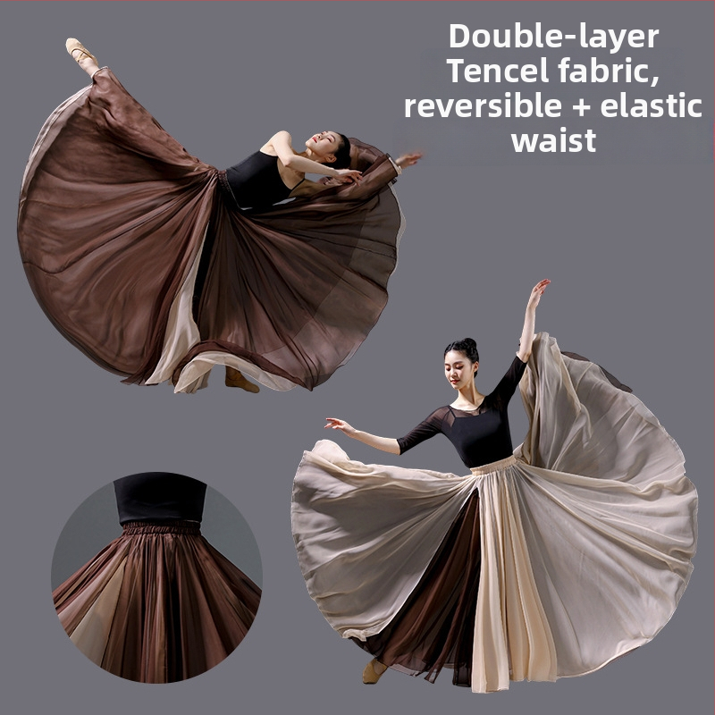 Dvojitá tanečná sukňa z šifónu a polyesteru, pre ženy, na ľudové tance, leto 2025