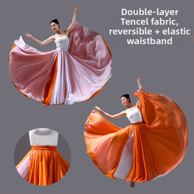 Dvojitá tanečná sukňa z šifónu a polyesteru, pre ženy, na ľudové tance, leto 2025