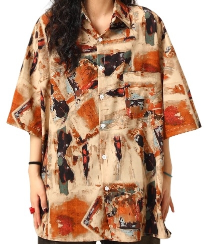 Női rövid ujjú ing Cartoon mintával, polo gallérral, poliészter, nyár 2025