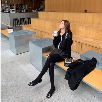 Ženske satenske ravne cipele s četvrtastim nosom, štras dekorom i četvrtastom kopčom, niski pet, za svakodnevnu upotrebu