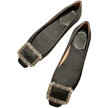 Ženske satenske ravne cipele s četvrtastim nosom, štras dekorom i četvrtastom kopčom, niski pet, za svakodnevnu upotrebu