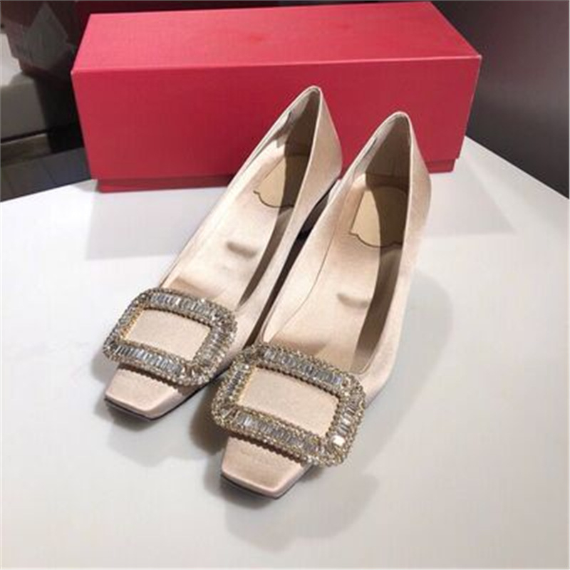 Ženske satenske ravne cipele s četvrtastim nosom, štras dekorom i četvrtastom kopčom, niski pet, za svakodnevnu upotrebu