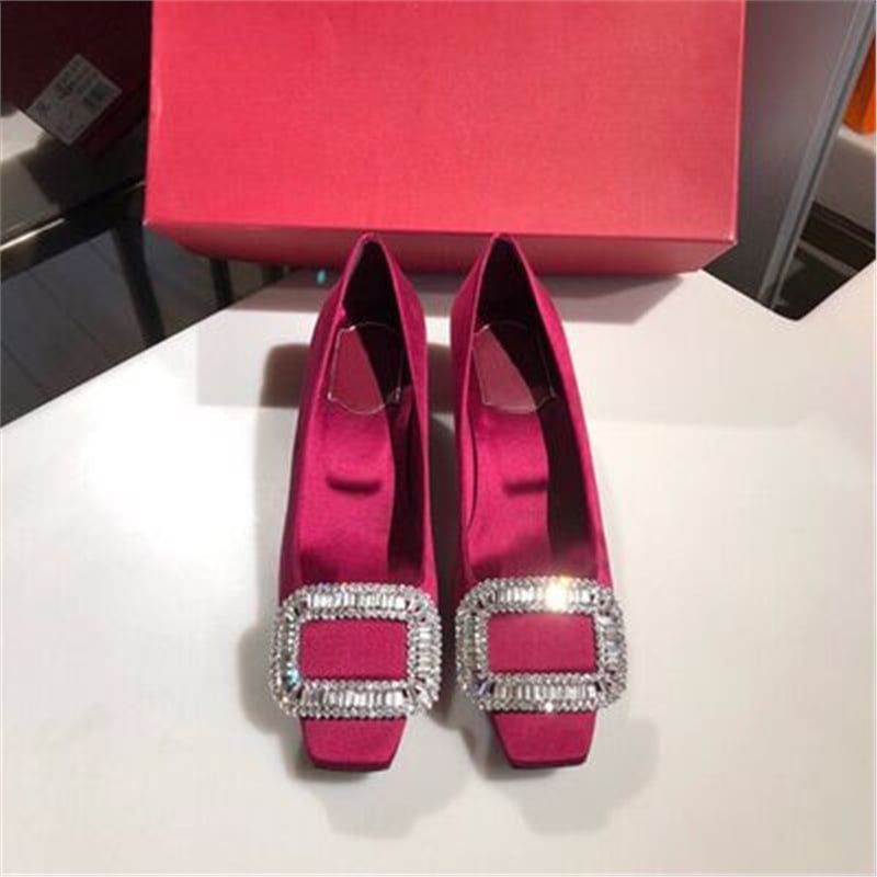 Ženske satenske ravne cipele s četvrtastim nosom, štras dekorom i četvrtastom kopčom, niski pet, za svakodnevnu upotrebu