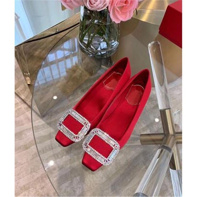 Ženske satenske ravne cipele s četvrtastim nosom, štras dekorom i četvrtastom kopčom, niski pet, za svakodnevnu upotrebu