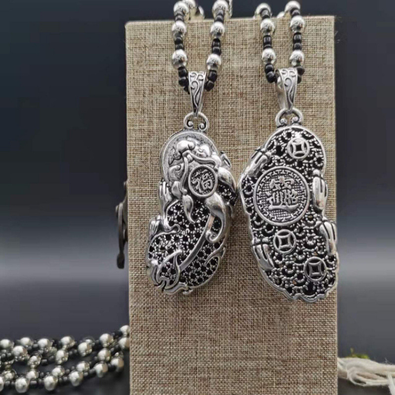 Pulóverlánc geometriás kockás mintával és ötvözet medállal, golyó lánc, uniszex retro hosszú nyaklánc, 21–50 cm, 11 cm hosszabbítás