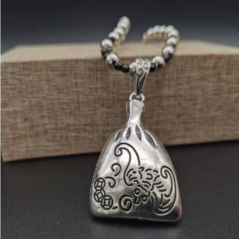 Pulóverlánc geometriás kockás mintával és ötvözet medállal, golyó lánc, uniszex retro hosszú nyaklánc, 21–50 cm, 11 cm hosszabbítás