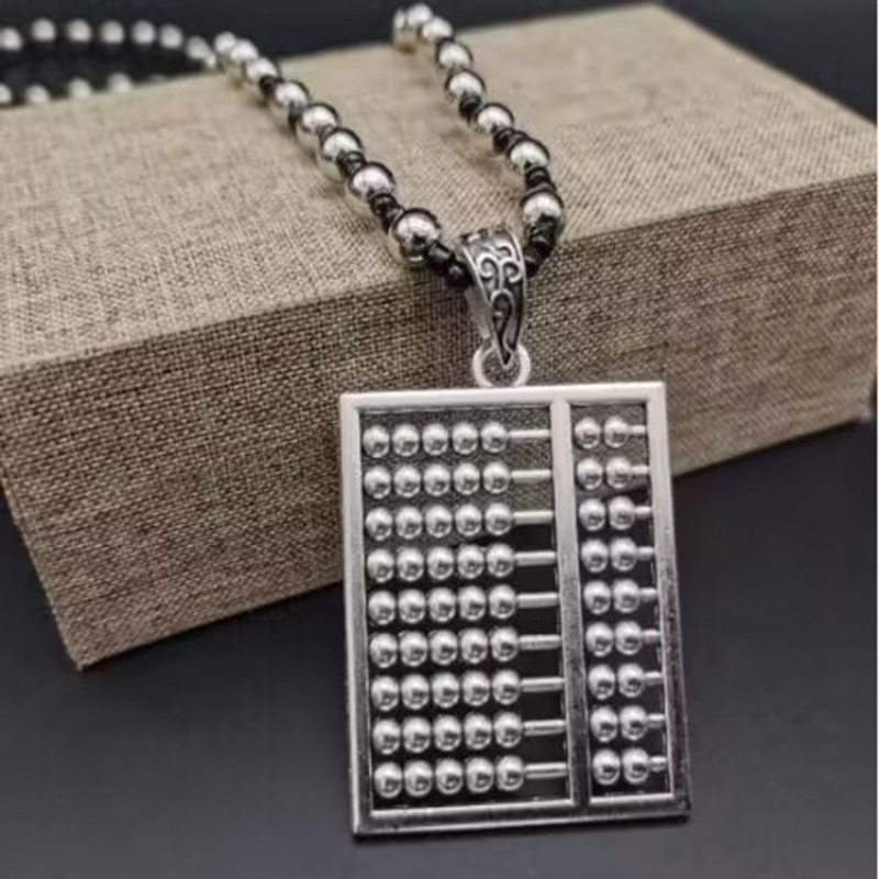 Pulóverlánc geometriás kockás mintával és ötvözet medállal, golyó lánc, uniszex retro hosszú nyaklánc, 21–50 cm, 11 cm hosszabbítás