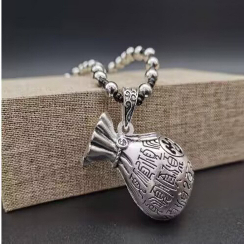 Pulóverlánc geometriás kockás mintával és ötvözet medállal, golyó lánc, uniszex retro hosszú nyaklánc, 21–50 cm, 11 cm hosszabbítás