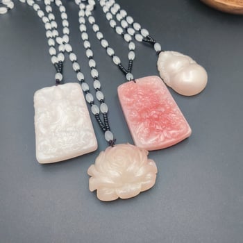 Colier cu pandantiv Guanyin cu două fețe din rășină, lanț cu mărgele, unisex, primăvara 2024, Nanyi Jewelry